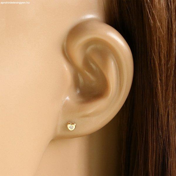 Fülbevaló 14K sárga aranyból – kicsi szív átlátszó cirkóniával,
beszúrós fülbevaló