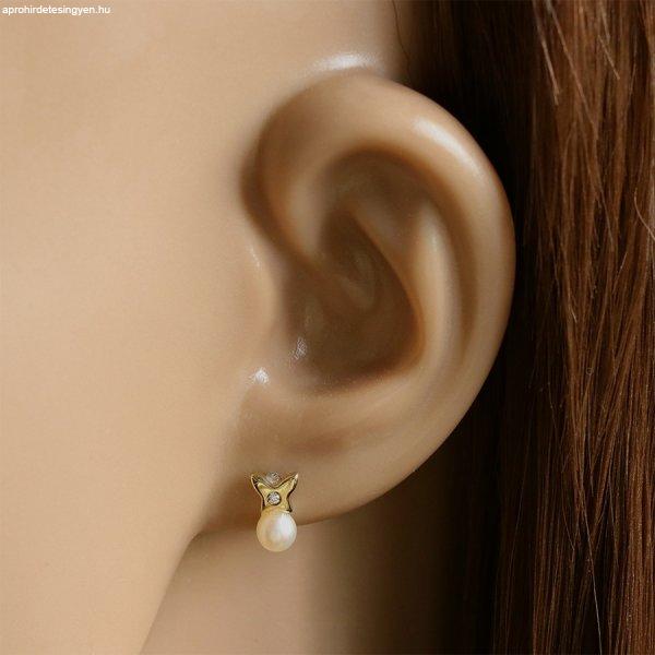 375 arany fülbevaló – kicsi pillangó egy kerek cirkóniával, fehér
gyöngy, beszúrós fülbevaló