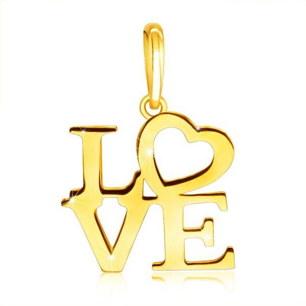14K sárga arany medál  - "LOVE" felirat nagybetűkkel, szív az O
betű helyén.
