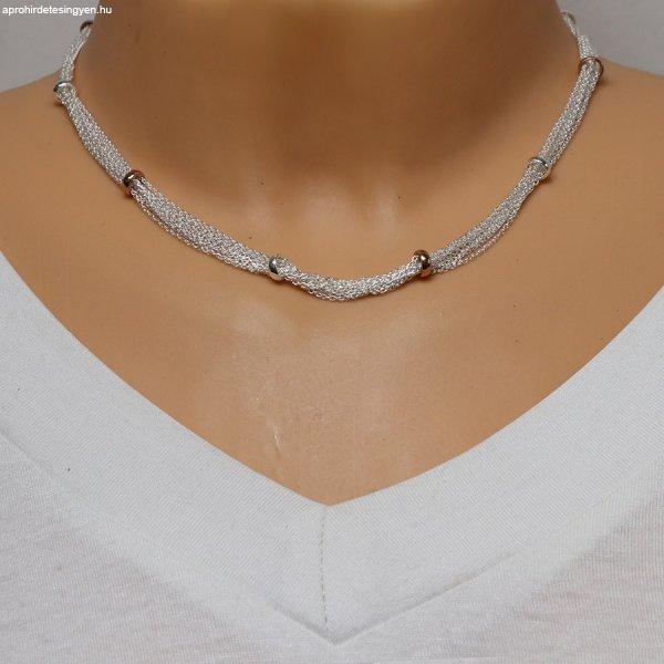 925 Ezüst nyaklánc - ezüst és rózsa-arany gyöngyökkel összekapcsolt
láncok