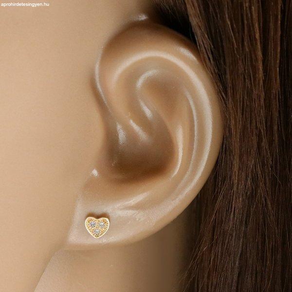 14K sárga arany gyémánt fülbevaló - szív alakú, három tiszta
briliánssal