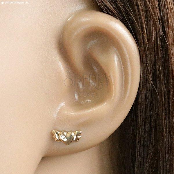 Gyémánt fülbevalók 14K sárga aranyból - szív,szárnyakkal és tiszta
briliánssal