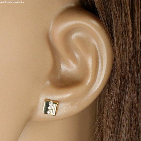 9K arany fülbevaló – téglalap három kerek átlátszó cirkóniával,
beszúrós fülbevaló