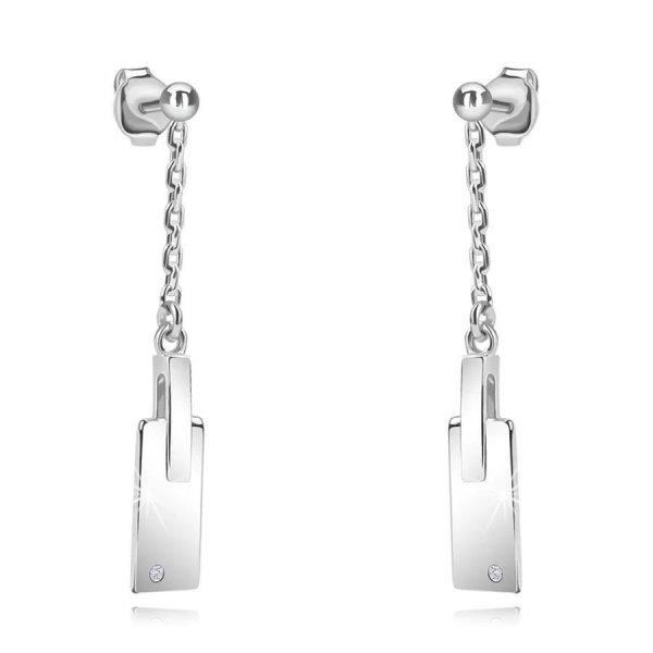  925 ezüst fülbevaló - tiszta gyémánt, sima téglalap, rövid lánc,
stekkerzár