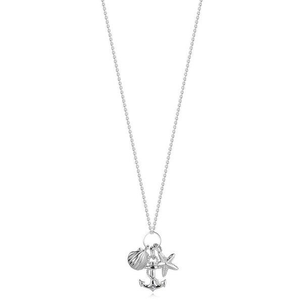 925 ezüst nyaklánc - átlátszó cirkónia, horgony kötéllel, tengeri
csillaggal és kagylóval