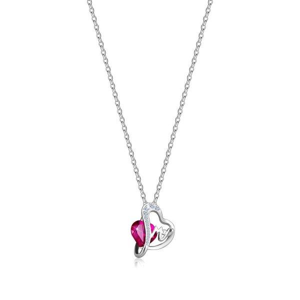 925 ezüst nyaklánc - sötét rózsaszín cirkónia, átlátszó cirkóniás
vonal, aszimmetrikus szív, MOM felirat