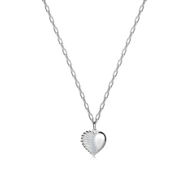 925 ezüst nyaklánc - szárnyas szív, cirkónia vonal, ovális láncszemekből
álló lánc
