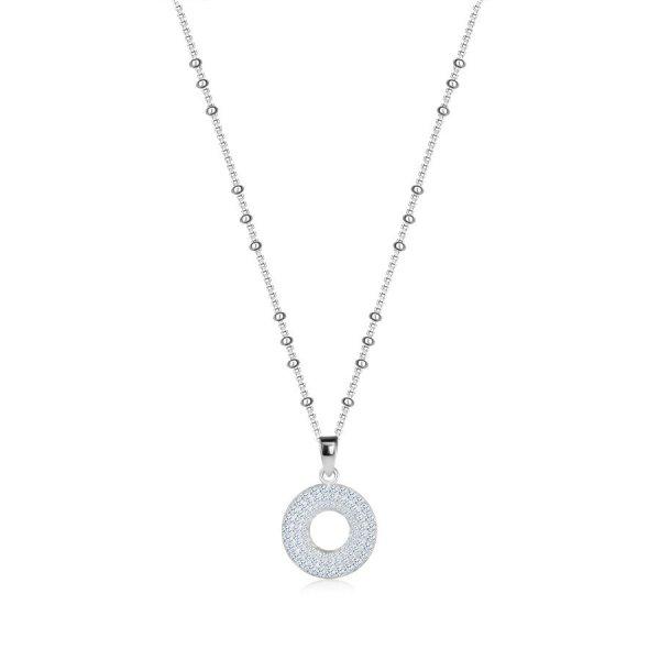 925 ezüst nyaklánc - cirkóniás kör, vékony lánc, gyöngyök