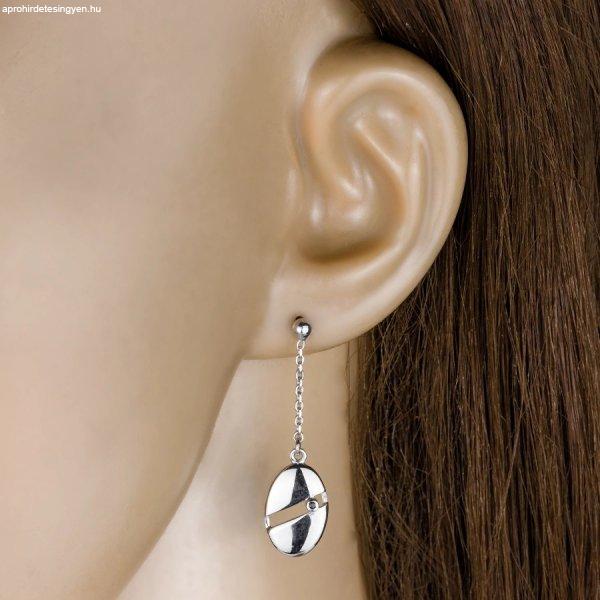 925 ezüst fülbevaló - gyöngy, fekete briliáns, ovális, kivágással,
stekkerzárral