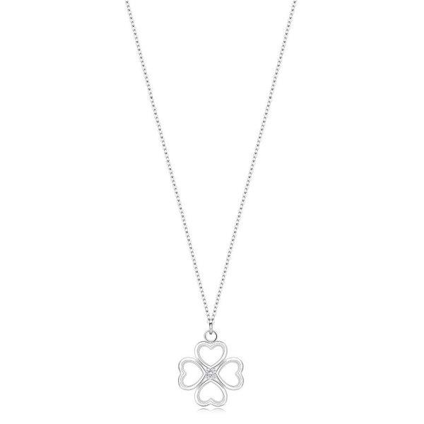 925 ezüst nyaklánc - szív négylevelű lóhere átlátszó gyémánttal