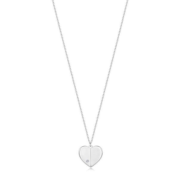 Gyémánt nyaklánc 925 ezüstből - szív magasított oldalakkal, kerek
briliánssal