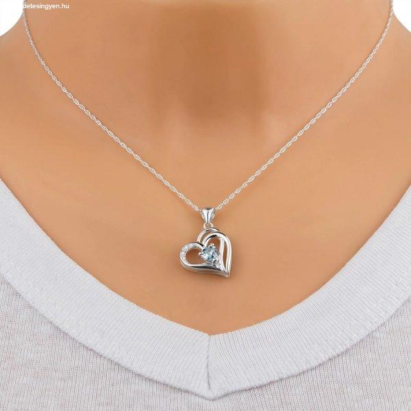 925 ezüst nyaklánc - aszimmetrikus szív a váll egy részével, világoskék
szív cirkónia 