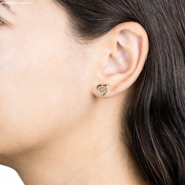 9K kombinált arany fülbevaló - dupla szív cirkóniával, fülbevaló,
stekkerzár