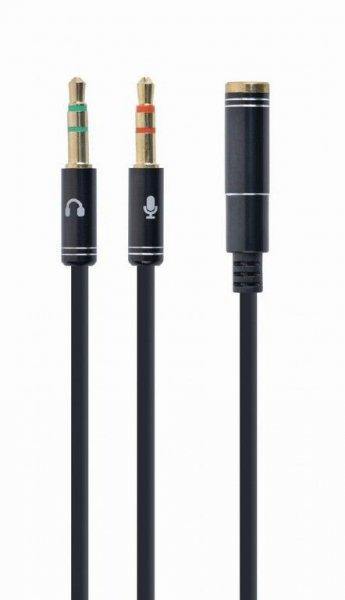 Gembird CCA-418M 3.5 mm 4-pin socket to 2 x 3.5 mm stereo plug adapter cable 0,2
m Black