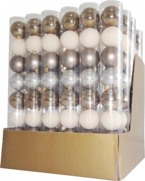 MagicHome karácsonyi gömbök, 8 db, fehér-ezüst-bronz, díszített,
karácsonyfára, 5 cm, termékdoboz 36