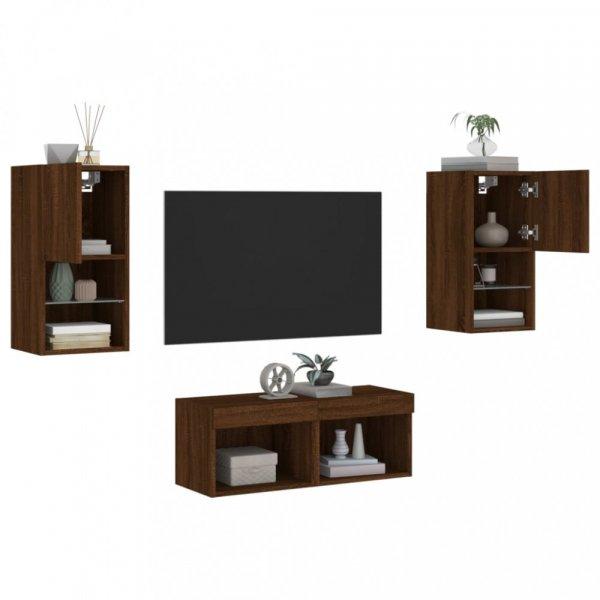 4 darab barna tölgyszínű falra szerelhető TV-szekrény LED-del