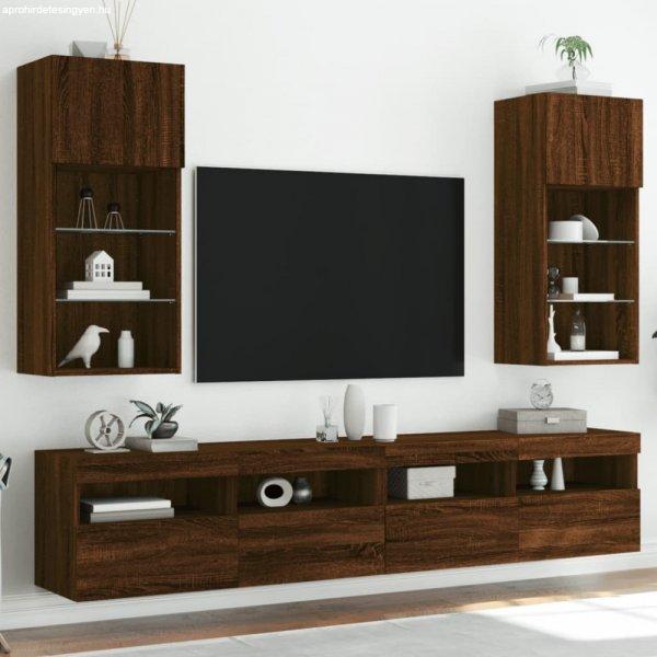 2 db barna tölgy színű TV-szekrény LED-ekkel 40,5 x 30 x 90 cm