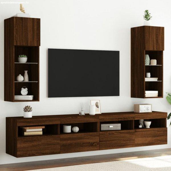 2 db barna tölgy színű TV-szekrény LED-ekkel 30,5 x 30 x 90 cm