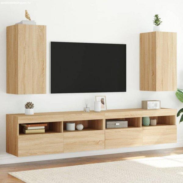 2 db sonoma-tölgy színű fali TV-szekrény LED-del 30,5x35x70 cm