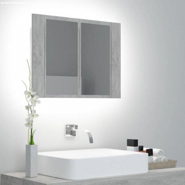 betonszürke akril LED-es tükrös fürdőszobaszekrény 60x12x45 cm