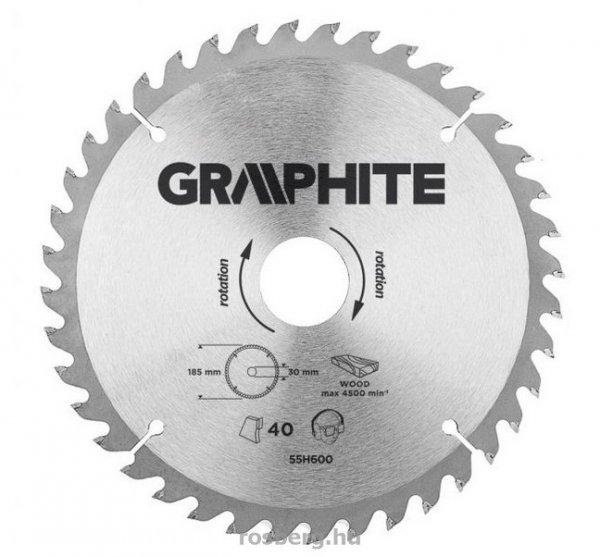 GRAPHITE körfűrészlap 185x30 Z 40 55H600 (3 db szűkítőgyűrűvel 20, 25.4,
16-ra)