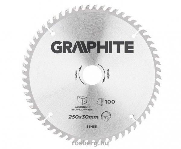 GRAPHITE körfűrészlap 250x30 Z 100 ALU 55H611 (3 db szűkítőgyűrűvel 20,
25.4, 16-ra)