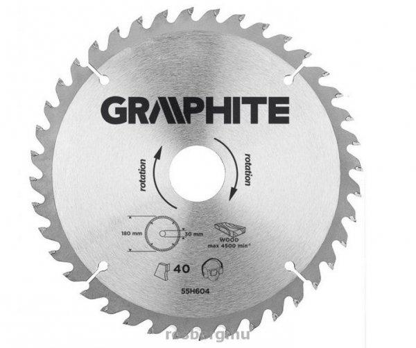 GRAPHITE körfűrészlap 180x30 2,8/2 Z40 55H604 (3 db szűkítőgyűrűvel 20,
25.4, 16-ra)