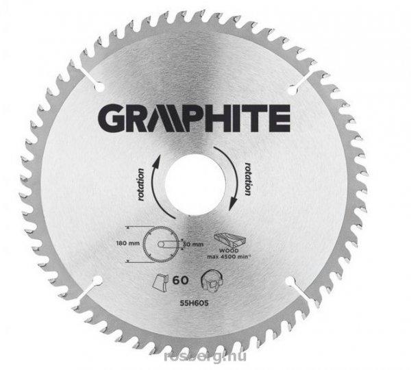 GRAPHITE körfűrészlap 180x30 2,8/2 Z60 55H605 (3 db szűkítőgyűrűvel 20,
25.4, 16-ra)