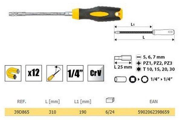 TOPEX csavarbehajtó 12 r, flexibilis,bitekhez 39D865 