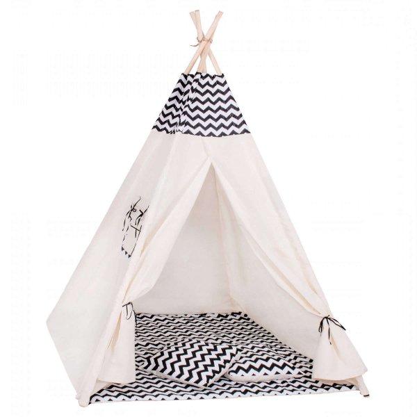 Sersimo indiai stílusú Teepee Tent gyermek sátor ablakkal, vastag szőnyeggel
és 2 párnával, fekete-fehér cikk-cakk