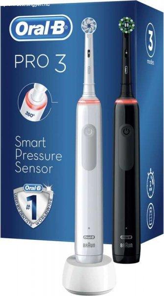 Oral-B Pro 3 3900 Elektromos fogkefe Duopack - Fekete/Fehér (2 db)