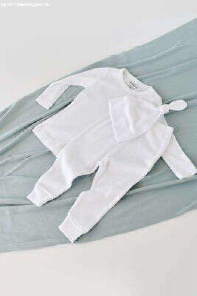3 részes készlet: hosszú ujjú blúz, hosszú nadrág és organikus és
modális pamut sapka - Fehér, BabyCosy (méret: 12-18 hónap)