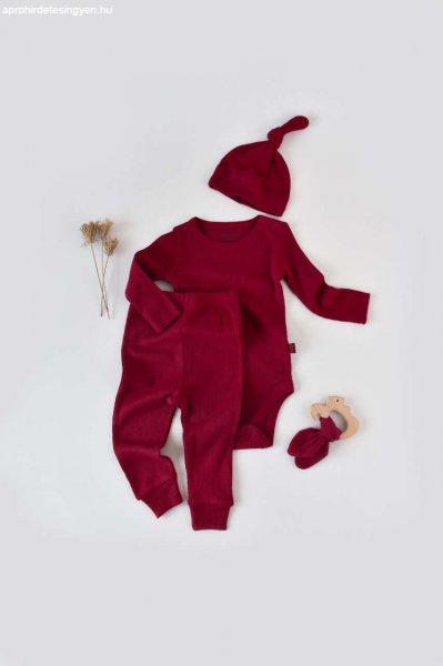 3 részes készlet: hosszú ujjú test, hosszú nadrág és organikus és
modális pamut sapka - piros, BabyCosy (méret: 12-18 hónap)