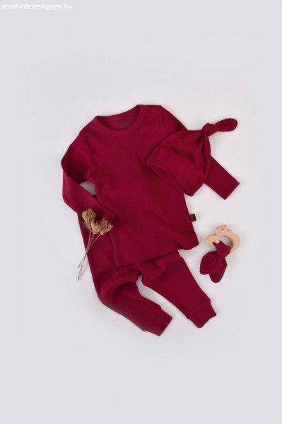 3 részes készlet: hosszú ujjú blúz, hosszú nadrág és organikus és
modális pamut sapka - BabyCosy Red (Méret: 9-12 hónap)