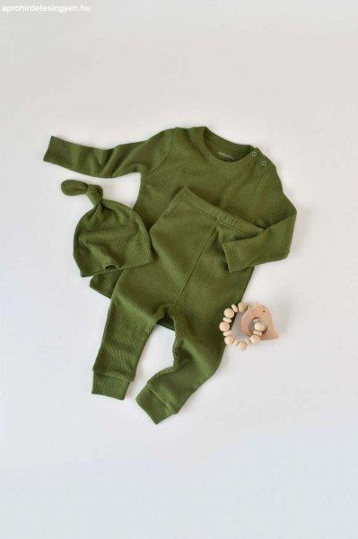 3 részes készlet: blúz hosszú ujjú, hosszú nadrág és sapka organikus és
modális pamutból - zöld, BabyCosy (méret: 12-18 hónap)