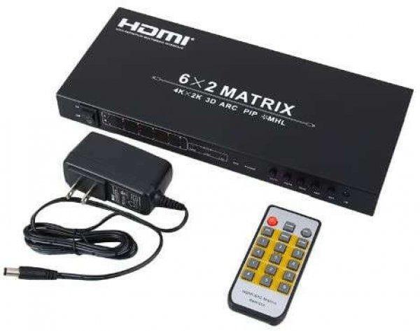6x2 HDMI Matrix Switch/Splitter 6-in, 2-out Box konverter távirányítóval