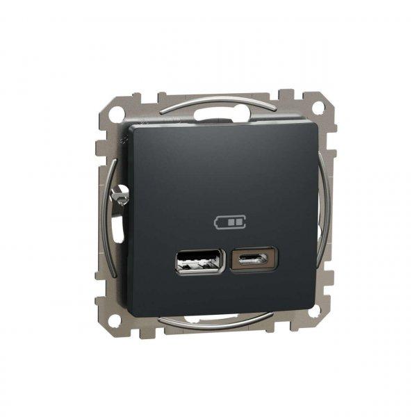USB aljzat A+C, 5V 2.A,, IP20, antracit, Schneider Sedna Design