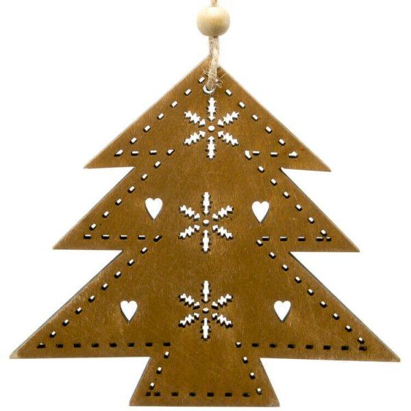 Karácsonyfadísz fából (barna fenyőfa)