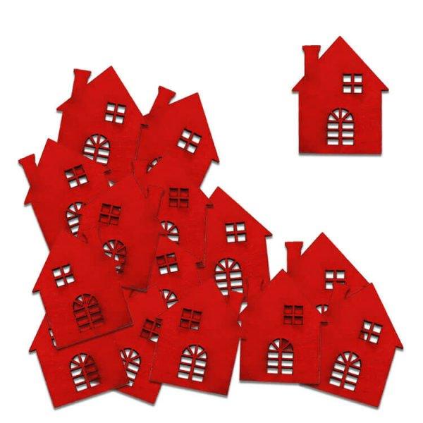 Dekorációs figura (18db-os, piros, kicsi házikó)
