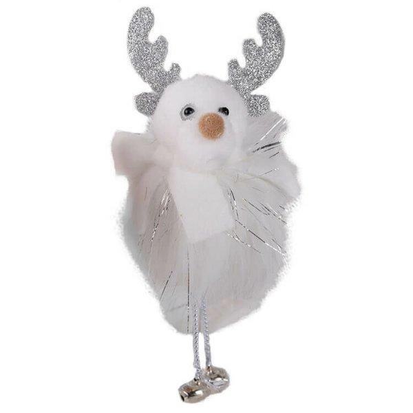 Karácsonyi dekoráció (fehér szőrme ruhás rénszarvas ezüst csillámos
aganccsal)