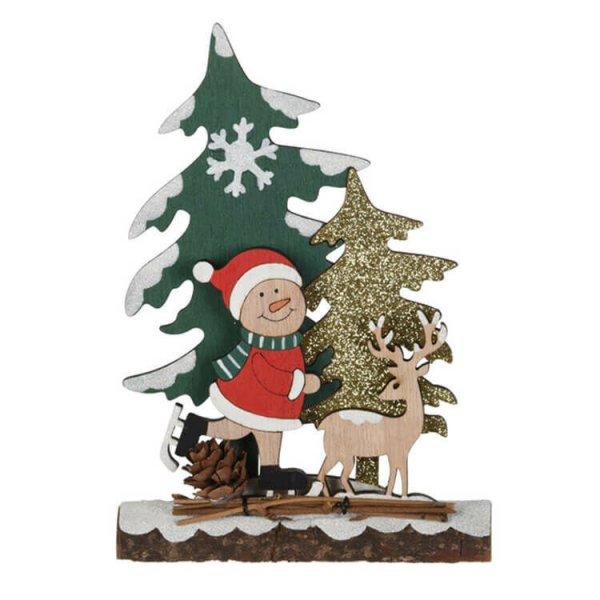 Karácsonyi dekoráció (korcsolyás Hóember és fenyőfák)