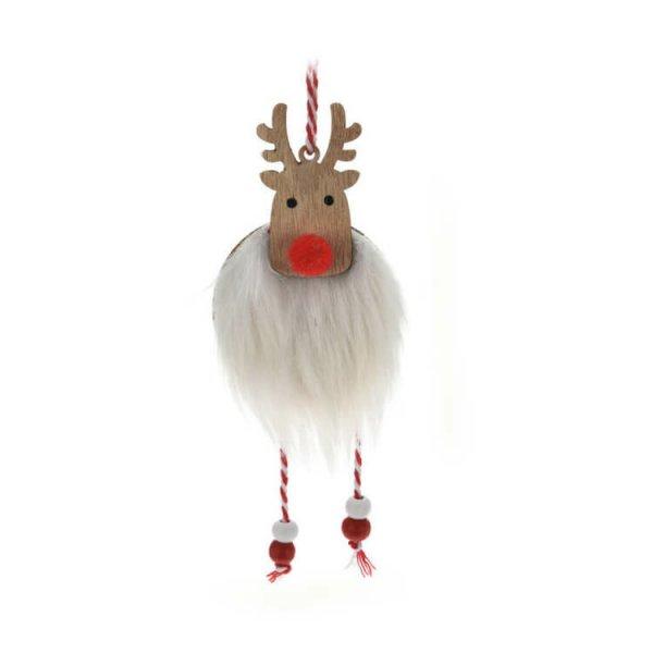 Karácsonyi dekorációs figura (fehér szőrme ruhás rénszarvas)