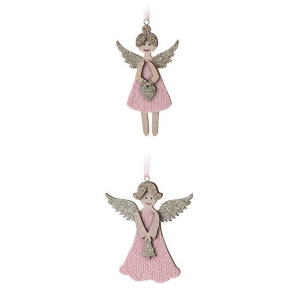 Karácsonyi dekorációs figura, 2 db-os angyal (rózsaszín ruhában arany
színű csillámpor díszítéssel)