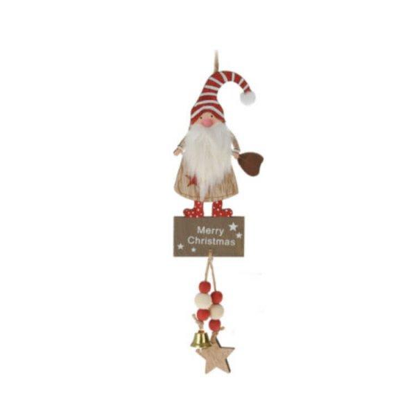Karácsonyi dekorációs figura (Mikulás fehér csíkos, piros sapkában,
ruháján piros csillag)