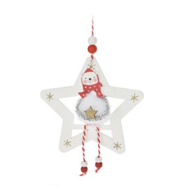 Karácsonyi dekorációs figura (Jegesmedve piros sállal, fehér ruhában arany
színű csillaggal, fehér csillagban)