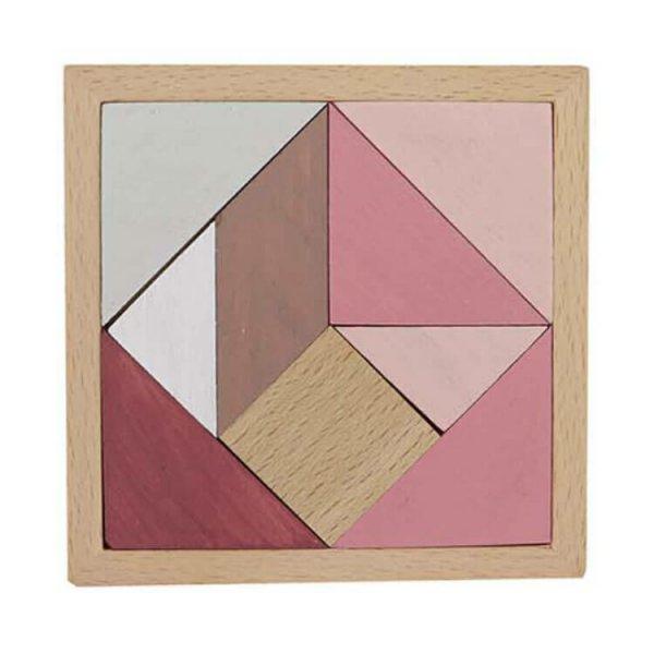 Tangram és tetris építőjáték (rózsaszín, középen natúr kocka)