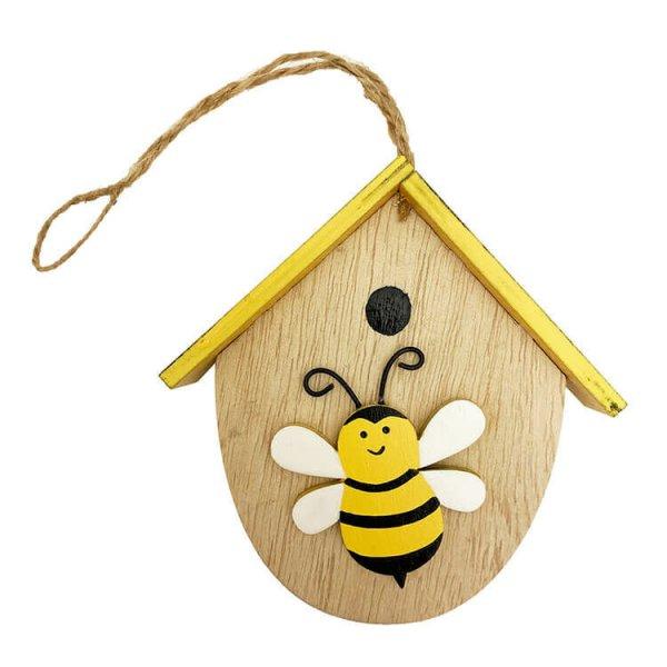 Tavaszi dekorációs figura (sárga tetős házikó méhecskével)