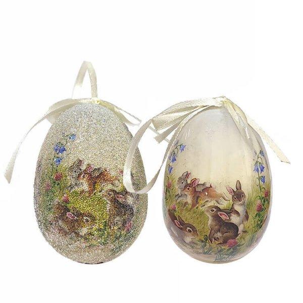 Húsvéti tojás (4db-os, nyuszik füves hátteren virágokkal)