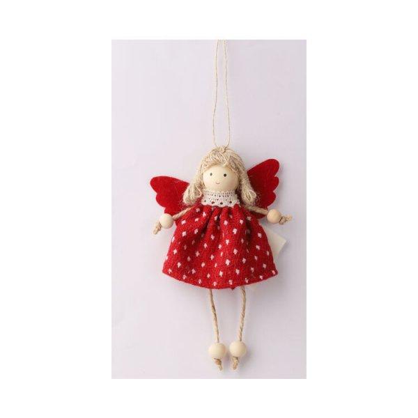 Karácsonyi dekoráció (angyal, piros ruhában)