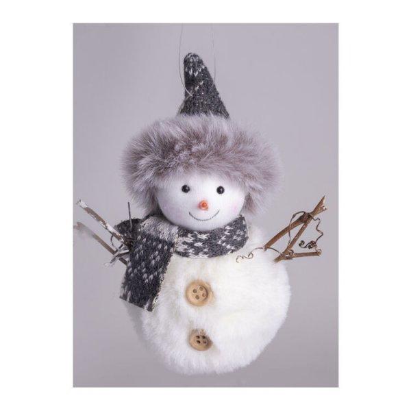 Karácsonyi dekoráció (hóember szürke sállal-sapkával, 12 cm)